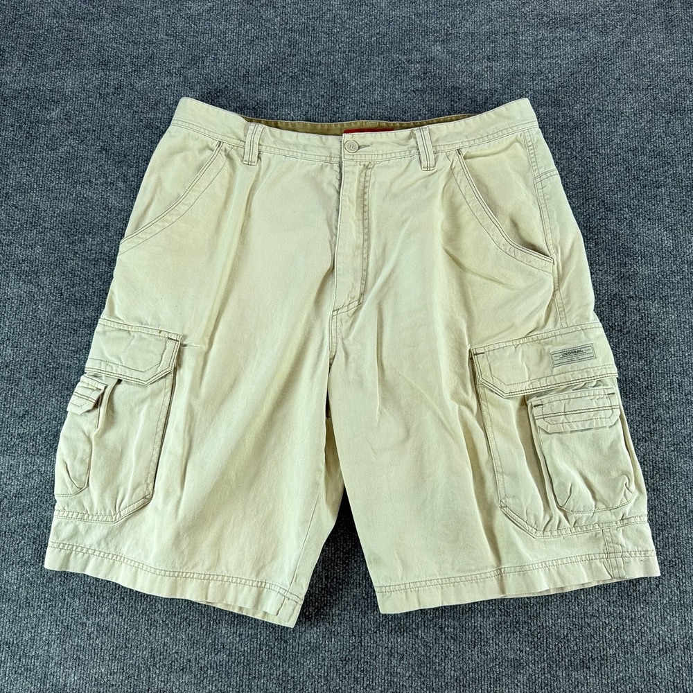 Y2K Unionbay Mens Cargo Shorts Khaki Tan Cotton Twill Utility Size 38 Streetwear